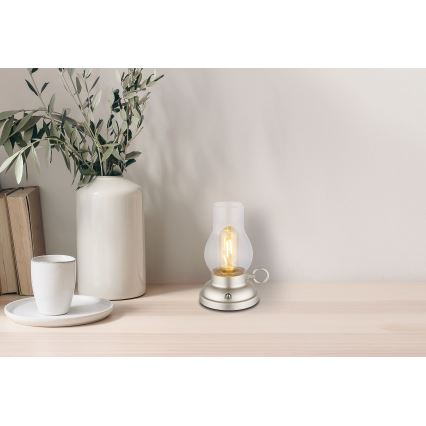 Globo - Lâmpada de mesa recarregável com toque e dimmer LED/1W/3,7V 1200 mAh cromo fosco