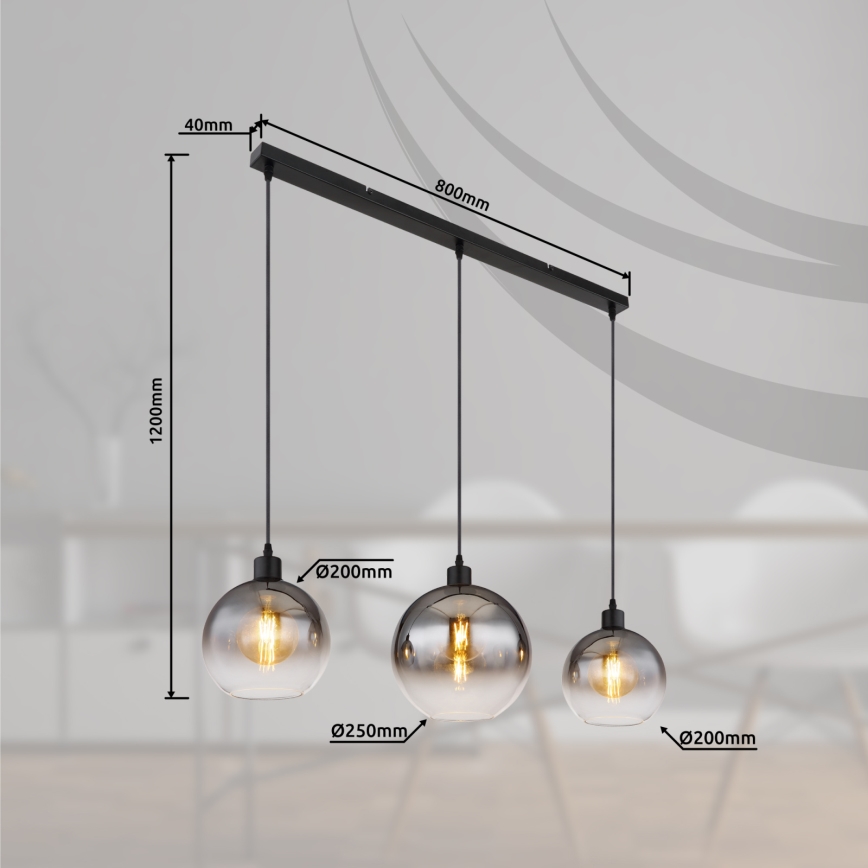 Globo - Lustre suspenso em cabo 3xE27/60W/230V