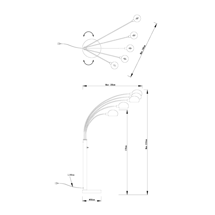 Globo - Candeeiro de chão 5xE14/40W/230V preto