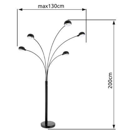 Globo - Candeeiro de chão 5xE14/40W/230V preto