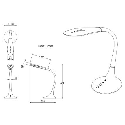 Globo - Lâmpada de mesa flexível LED tátil regulável LED/9W/230V 3000/4500/6500K preta