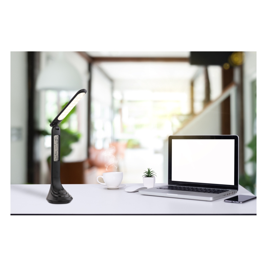 Globo - Lâmpada de mesa LED recarregável e regulável com display LED/4W/230V 2200 mAh preta