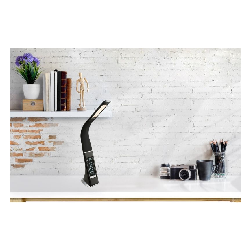Globo - Lâmpada de mesa tátil LED regulável com visor LED/6,5W/230V 3000/4500/5800K preta