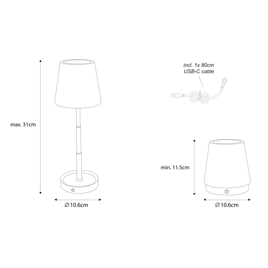 Globo - Lâmpada de mesa recarregável tátil com dimmer LED/1,2W/5V 1200 mAh