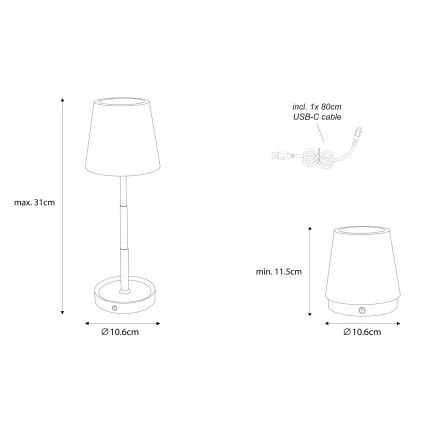 Globo - Lâmpada de mesa LED recarregável com sensor tátil e dimmer LED/1,2W/3V 1200 mAh