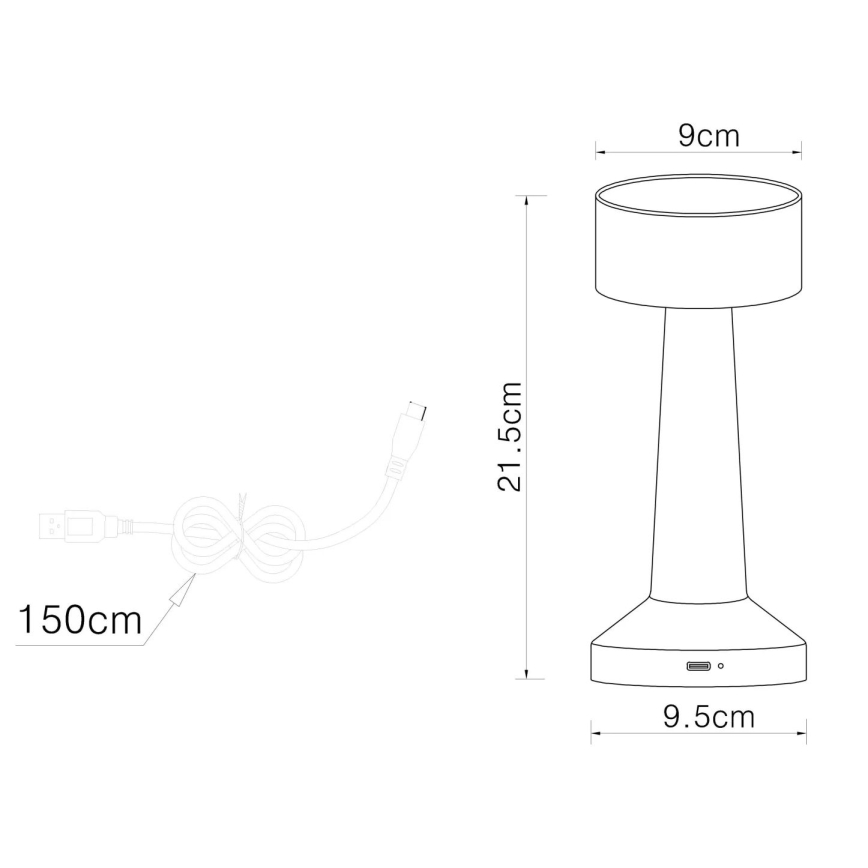 Globo - Lâmpada de mesa tátil LED regulável LED/1W/3,7V 2700K/4000K/6500K 800 mAh USB preta