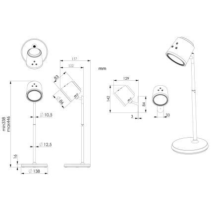 Globo - Lâmpada de mesa tátil LED regulável 4 em 1 LED/6W/3,7V 3000K/4000K/6500K 1500 mAh USB branca