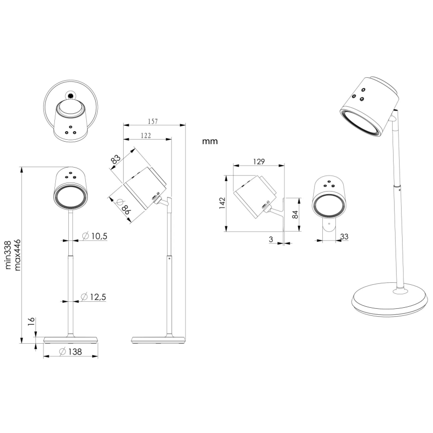 Globo - Lâmpada de mesa tátil LED regulável 4 em 1 LED/6W/3,7V 3000K/4000K/6500K 1500 mAh USB branca