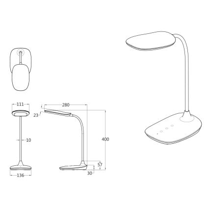 Globo - Candeeiro de mesa táctil LED com regulação LED/9W/230V 3000K/4000K/6500K CRI 90 preto