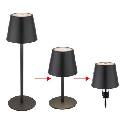 Globo - Luminária de Mesa LED Recarregável 3 em 1, Dimerizável por Toque, 3W/5V, 3000/4000/5000K, IP54, 1800 mAh, Preta