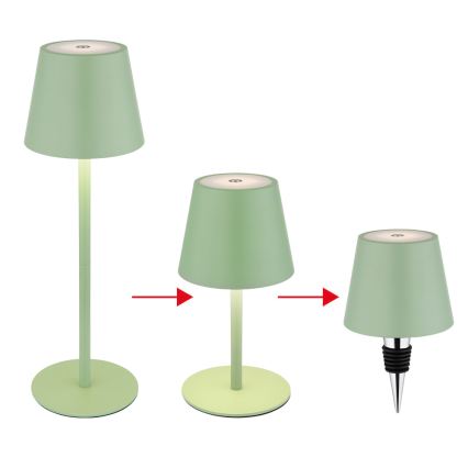 Globo - Lâmpada de mesa exterior LED tátil, dimerizável e recarregável 3 em 1, LED/3W/5V, 3000/4000/5000K, IP54, 1800 mAh, verde
