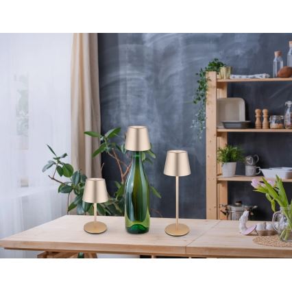 Globo - Lâmpada de mesa LED tátil, recarregável e dimerizável para exterior 3 em 1 LED/3W/5V 3000/4000/5000K IP54 1800 mAh latão