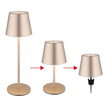 Globo - Lâmpada de mesa LED tátil, recarregável e dimerizável para exterior 3 em 1 LED/3W/5V 3000/4000/5000K IP54 1800 mAh latão