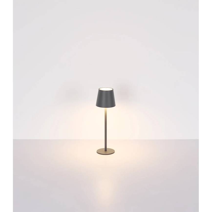 Globo - Lâmpada de mesa exterior LED 3 em 1, recarregável e dimerizável com controlo tátil, 3W/5V, 3000/4000/5000K, IP54, 1800 mAh, cinzento