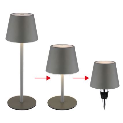 Globo - Lâmpada de mesa exterior LED 3 em 1, recarregável e dimerizável com controlo tátil, 3W/5V, 3000/4000/5000K, IP54, 1800 mAh, cinzento
