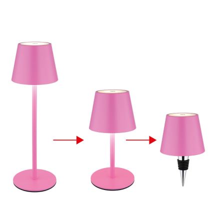 Globo - Candeeiro de mesa tátil recarregável para exterior dimável 3 em 1 LED/3W/5V 3000/4000/5000K IP54 1800 mAh rosa