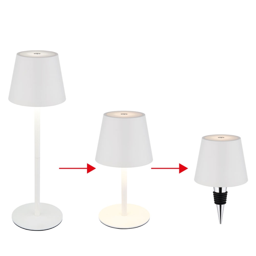 Globo - Lâmpada de mesa tátil dimerizável recarregável para exterior 3 em 1 LED/3W/5V 3000/4000/5000K IP54 1800 mAh branca