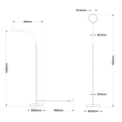 Globo - Candeeiro de pé tátil regulável LED/8W/230V 2700K/4000K/6500K preto