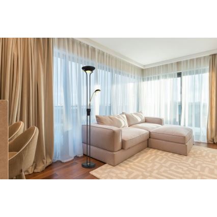 Globo - Lâmpada de pé LED regulável LED/20W/230V + LED/5,5W 3000K preto/dourado