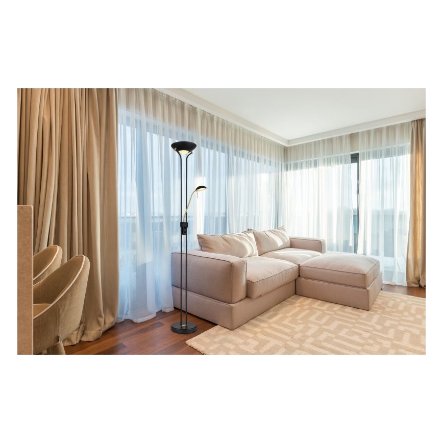 Globo - Lâmpada de pé LED regulável LED/20W/230V + LED/5,5W 3000K preto/dourado