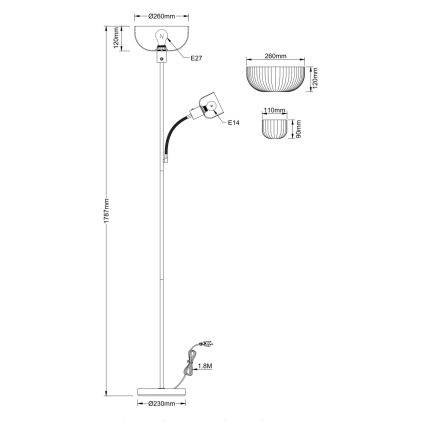 Globo - Candeeiro de pé 1xE27/40W/230V + 1xE14/25W