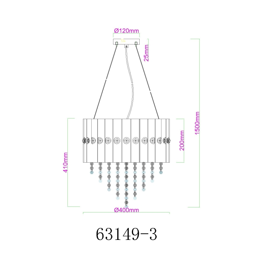 Globo - Candeeiro suspenso 3xE27/40W/230V diâmetro 40 cm