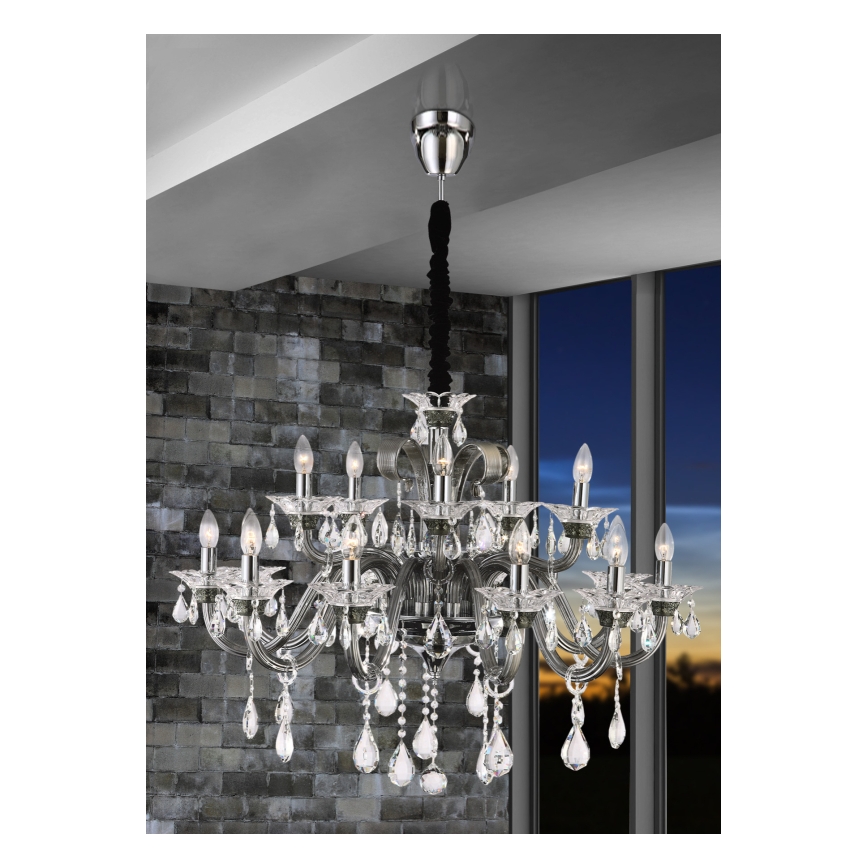 Globo 64104-15 - Lustre de cristal suspenso por corrente DUNJA 15xE14/40W/230V