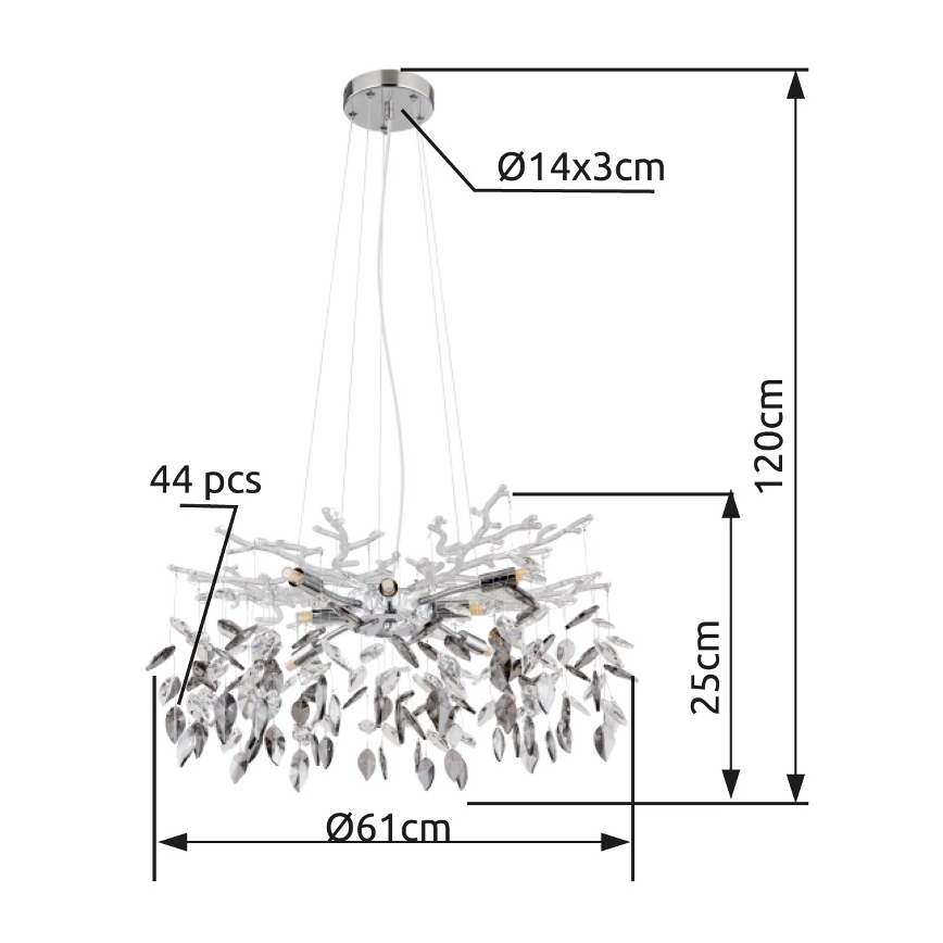 Globo - Candeeiro suspenso 8xG9/8W/230V diâmetro 61 cm cromado brilhante