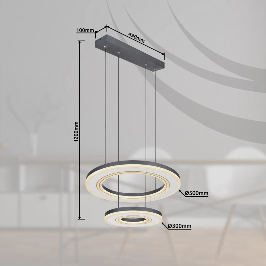 Globo - Candeeiro suspenso LED com regulação LED/50W/230V 2700-6000K diâmetro 50 cm preto + comando