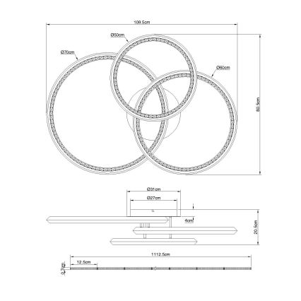 Globo - Luminária de teto LED regulável LED/72W/230V 2700-6000K 50x75 cm + comando remoto