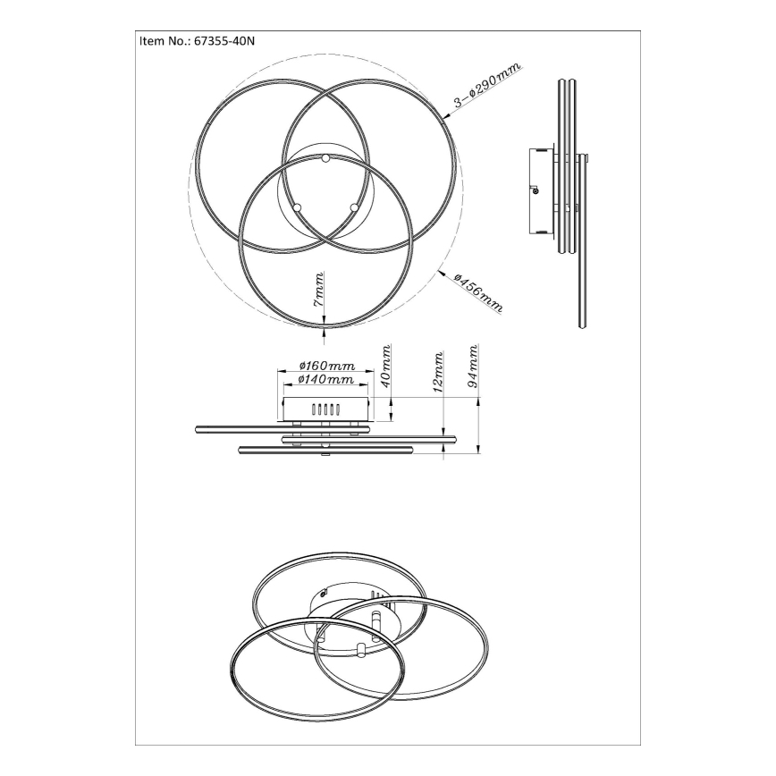 Globo - Iluminação de teto LED LED/40W/230V 4000K diâmetro 45,6 cm cromado mate