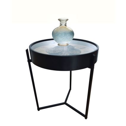 Globo - Mesa de centro com relógio, diâmetro 49 cm, preta