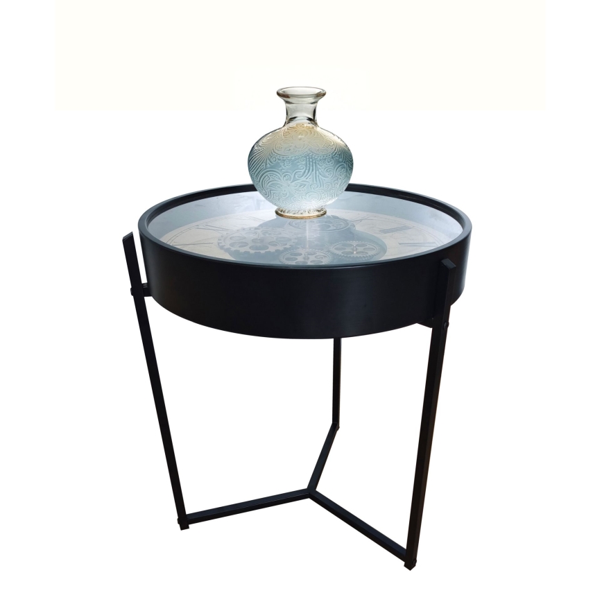 Globo - Mesa de centro com relógio, diâmetro 49 cm, preta
