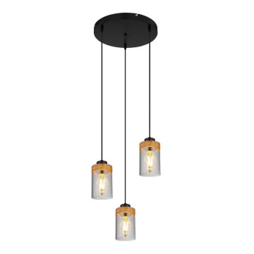 Globo - Candelabro suspenso 3xE27/40W/230V metal/madeira