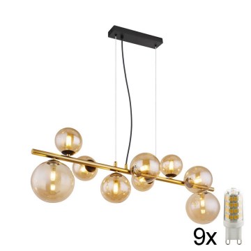 Globo - Candelabro suspenso LED 9xG9/3W/230V latão