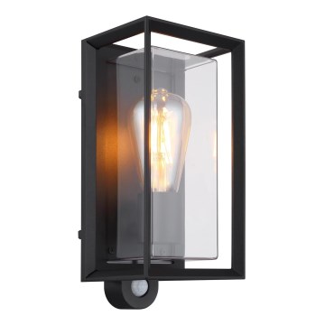 Globo - Iluminação de parede exterior com sensor 1xE27/60W/230V IP44 preto
