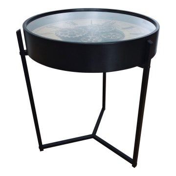 Globo - Mesa de centro com relógio, diâmetro 49 cm, preta