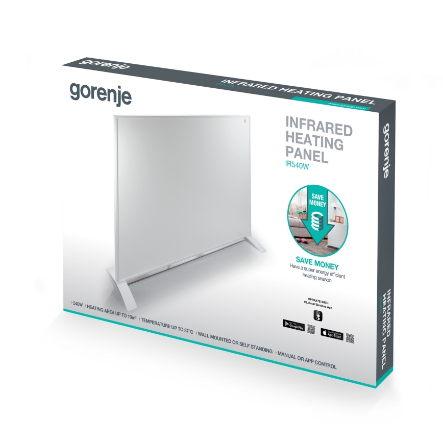 GORENJE IR540W - Painel infravermelho elétrico inteligente 540W, temporizador, IP44, Wi‑Fi, branco
