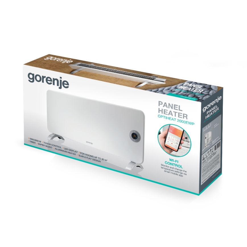 GORENJE OPTIHEAT 2000EWP - Aquecedor elétrico convector inteligente 2000W IP44 Wi-Fi branco