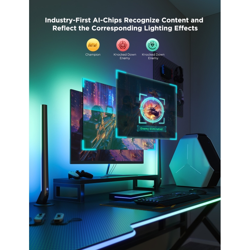 Govee - AI Sync Box Kit 2 kit inteligente de iluminação para PC 27-34 + painéis LED Wi-Fi