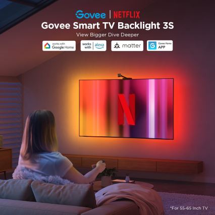 Govee - Backlight 3S Netflix TV 55-65 SMART LED retroiluminação RGBICW Wi-Fi + comando