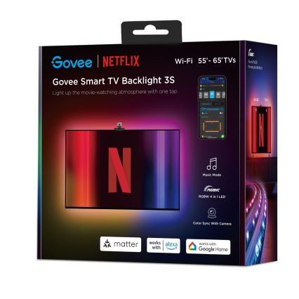 Govee - Backlight 3S Netflix TV 55-65 SMART LED retroiluminação RGBICW Wi-Fi + comando