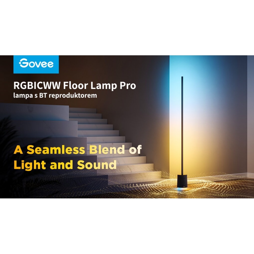 Govee - Candeeiro de chão LED com regulação e colunas Pro RGBICWW 2200-6500K Wi-Fi + comando