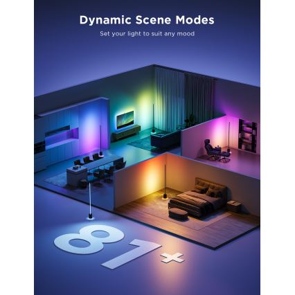 Govee - Candeeiro de chão LED com regulação e colunas Pro RGBICWW 2200-6500K Wi-Fi + comando