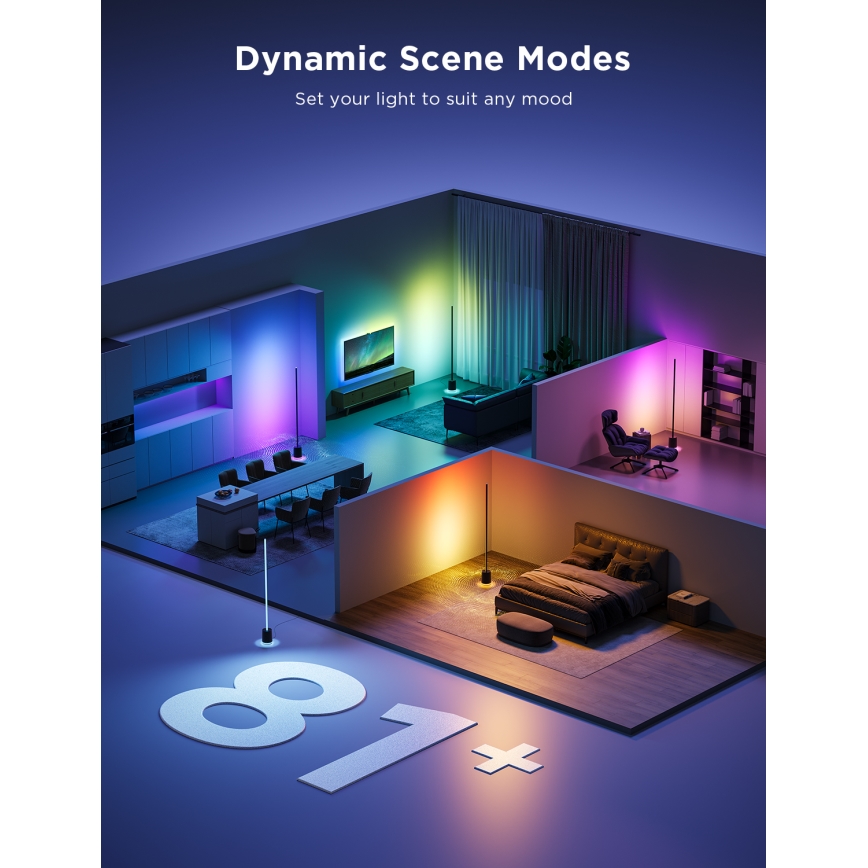 Govee - Candeeiro de chão LED com regulação e colunas Pro RGBICWW 2200-6500K Wi-Fi + comando