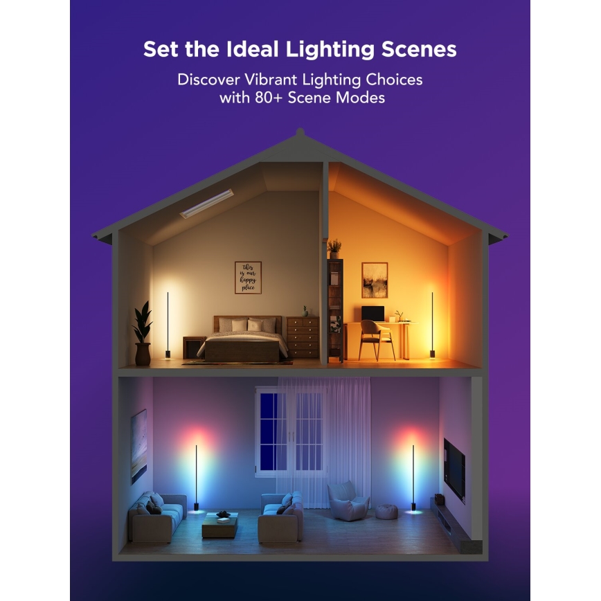 Govee - Candeeiro de chão LED com regulação Smart MATTER LED RGBICWW 2200-6500K Wi-Fi + comando