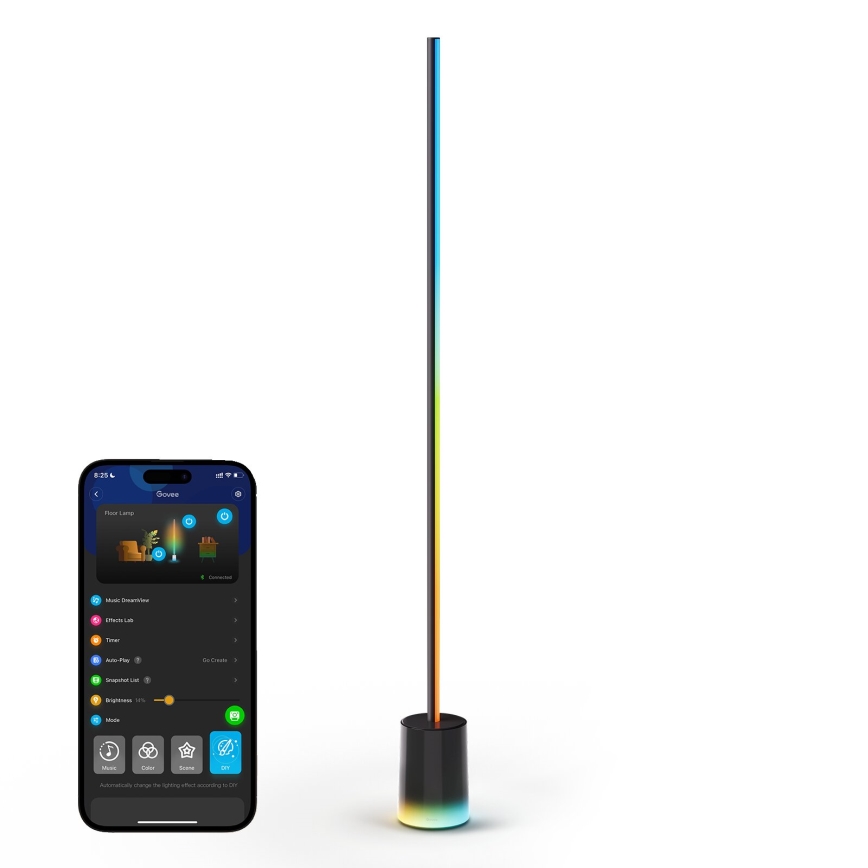 Govee - Candeeiro de chão LED com regulação Smart MATTER LED RGBICWW 2200-6500K Wi-Fi + comando