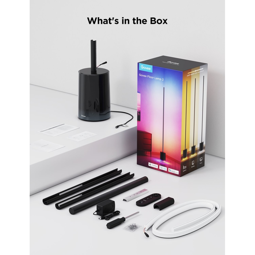 Govee - Candeeiro de chão LED com regulação Smart MATTER LED RGBICWW 2200-6500K Wi-Fi + comando