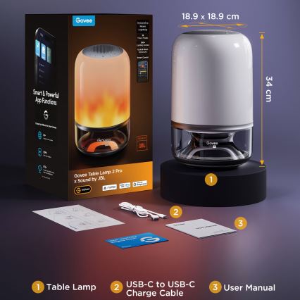 Govee - Candeeiro de mesa LED RGBW regulável com altifalante LED/36W/12V Wi‑Fi