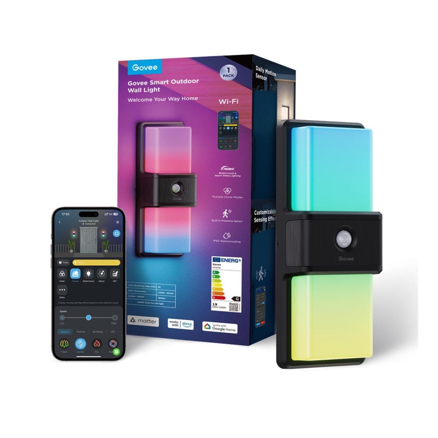 Govee - Candeeiro de parede exterior LED RGBIC regulável com sensor LED/230V IP65 2700-6500K Wi-Fi